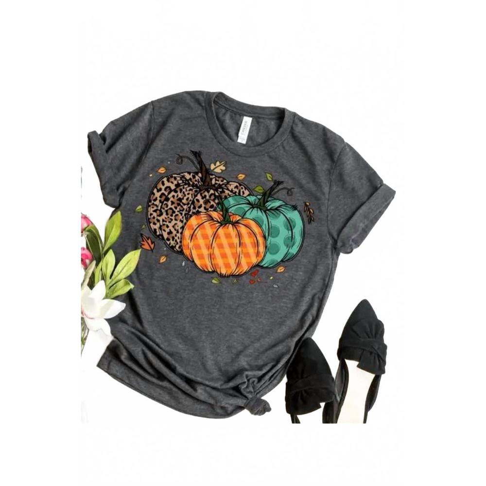 NEW THE SHIRT COMPANY women's fall pumpkin with leaves shirt in grey